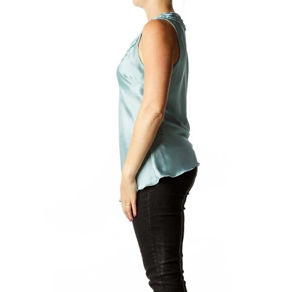 Kenar Blue Beaded Satin Tank - Picture 3 of 3